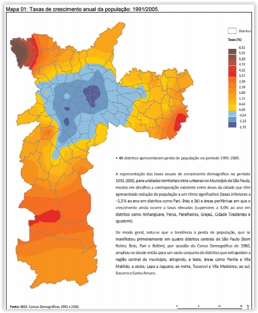 Mapa Alteração Populacional Bairros São Paulo-SP